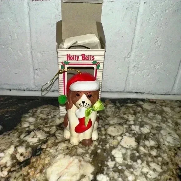 VINTAGE 1986 Holly Bells Dog Christmas Ornament - Picture 3 of 15